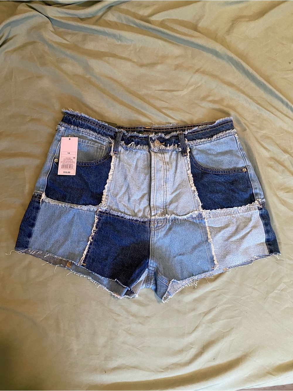 Wild Fable Patchwork High-Waist Denim Shorts - Light & Dark Blue